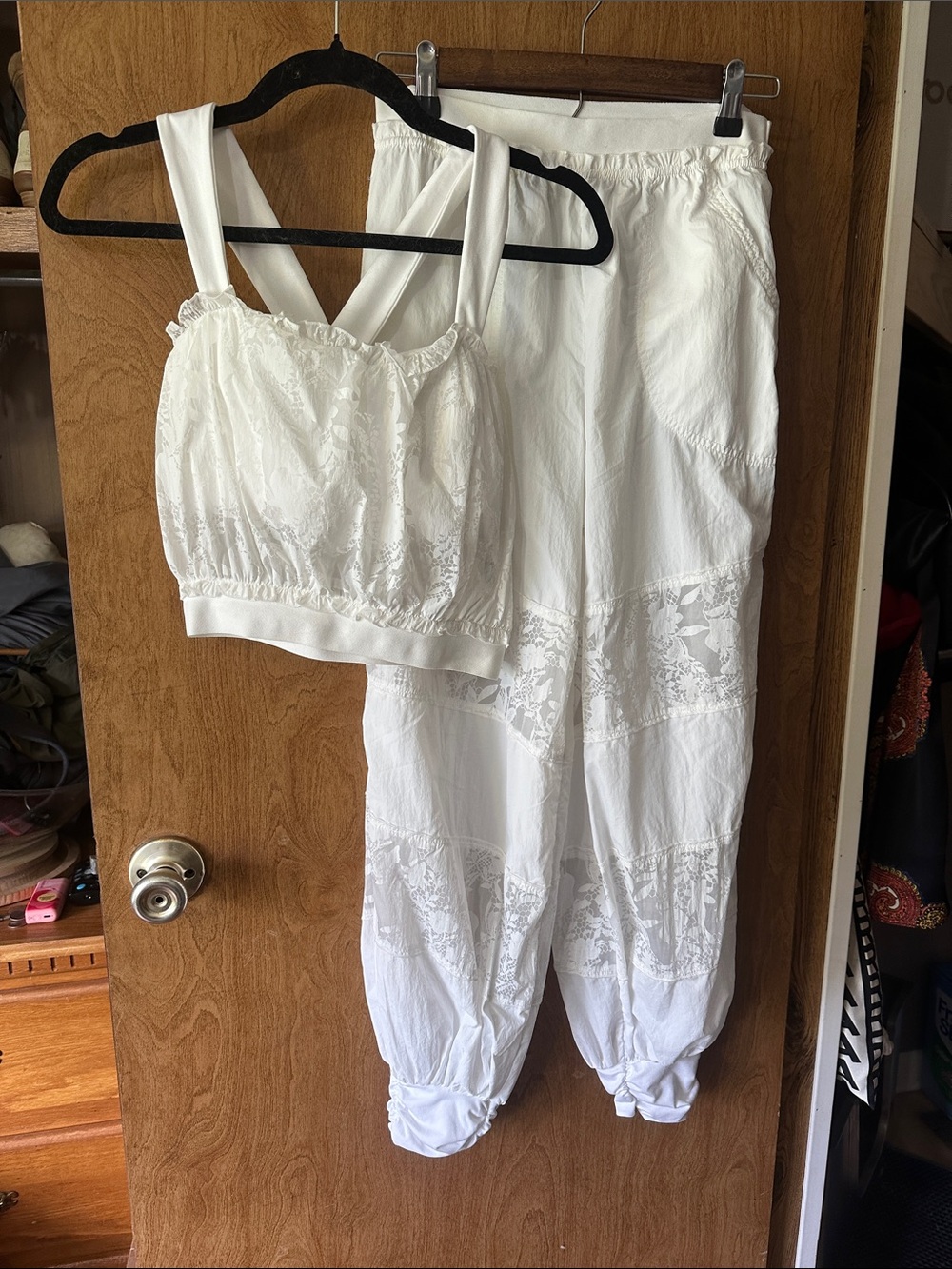 FP Movement by Free People White Lace-Panel Track Joggers & Crop Tank